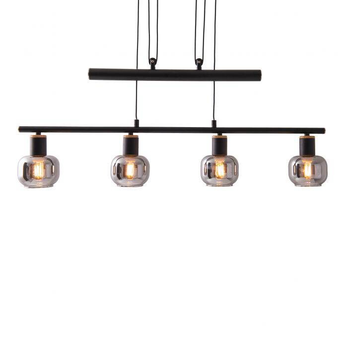 Näve Leuchten Pendelbalkenleuchte 7090422 Fumoso schwarz natur Metall Rauchglas B/H/L: ca. 10x160x78 cm E14 4 Brennstellen