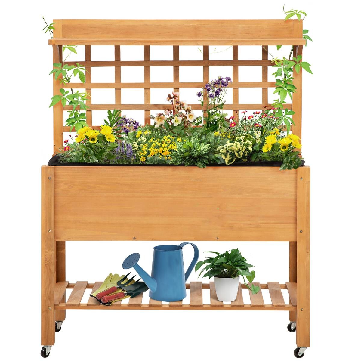 Outsunny Pflanztisch hellbraun B/H/L: ca. 40x135x105 cm