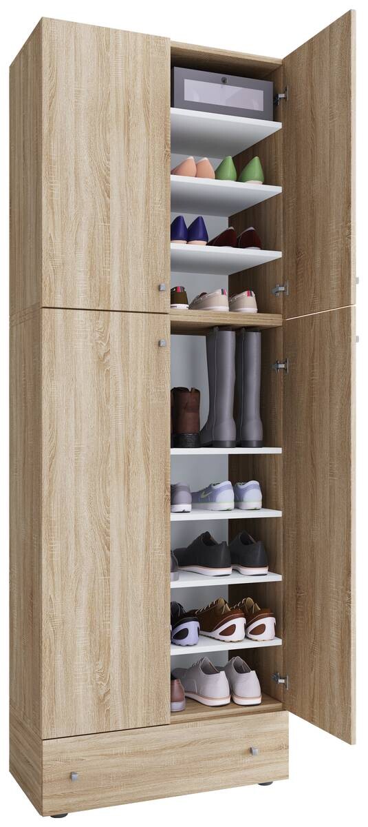 Schuhschrank Lona Eiche Sonoma Nachbildung weiß B/H/T: ca. 70x200x39 cm