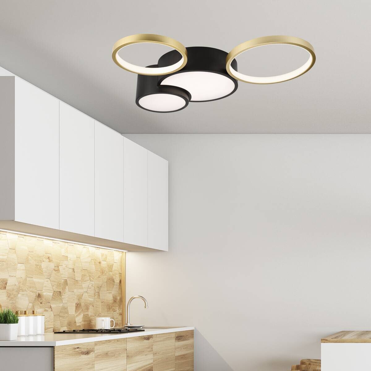 Lamkur LED-Deckenleuchte ALIZEE 50980 schwarz gold PVC Stahl H/L: ca. 9,5x60 cm 3 Brennstellen