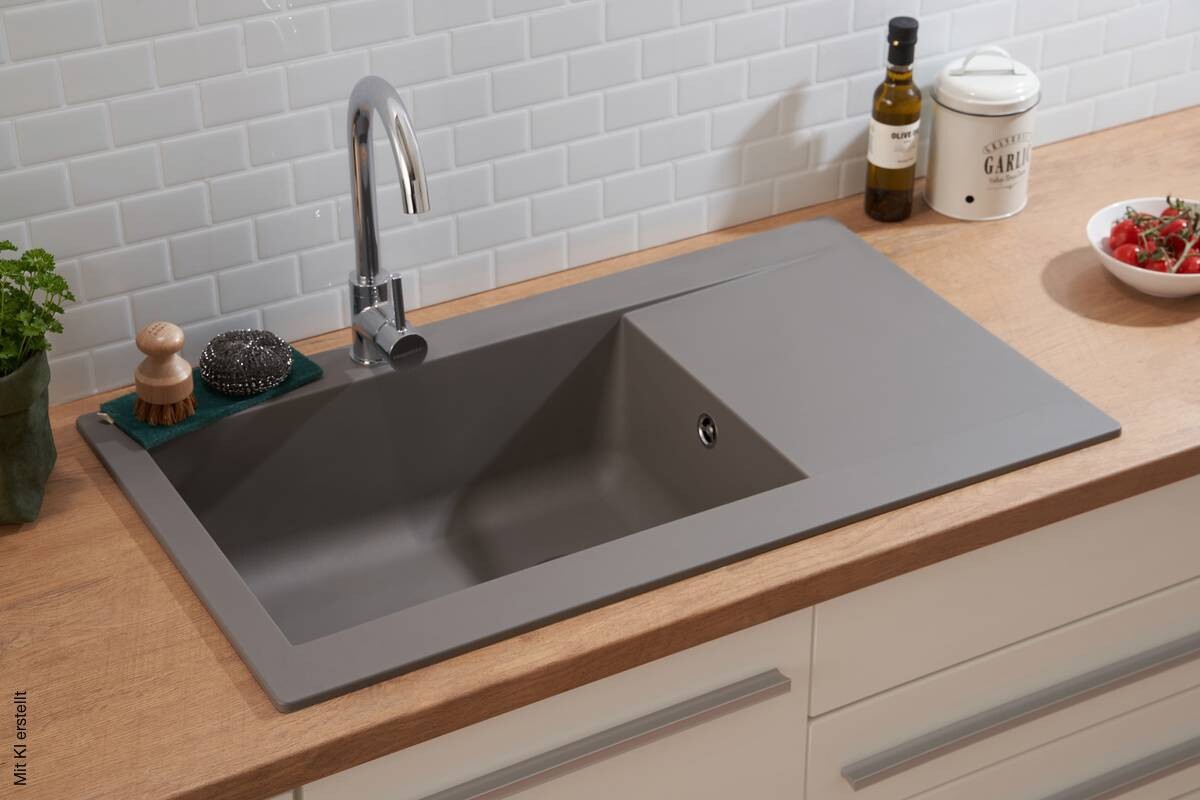 Respekta Einbauspüle Denver 86 x 50 G Beton grau Mineralite B/H/T: ca. 86x20x50 cm