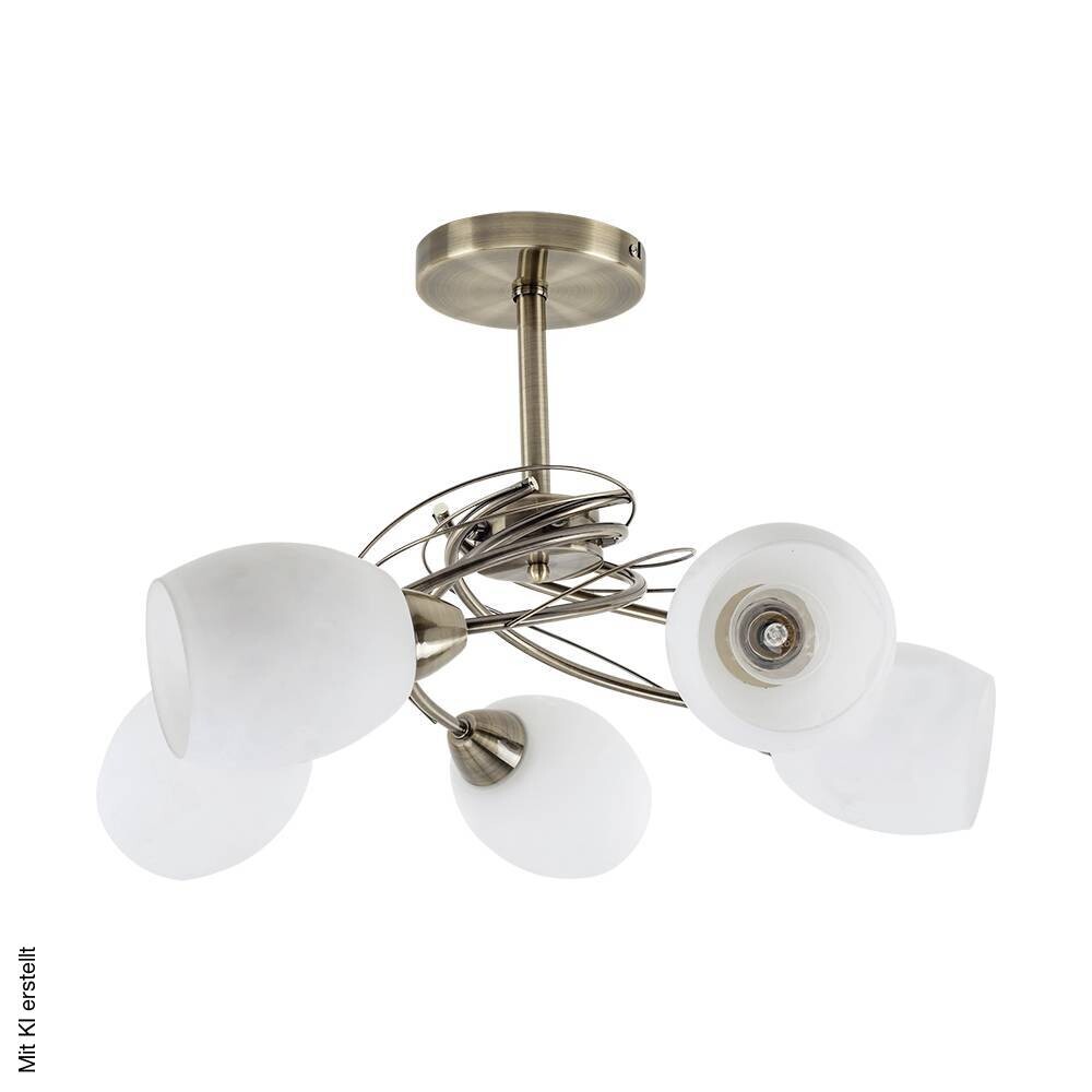 SPOT Light Deckenleuchte Pisa altmessing weiß Metall Glas H/D: ca. 38x58 cm E27 5 Brennstellen