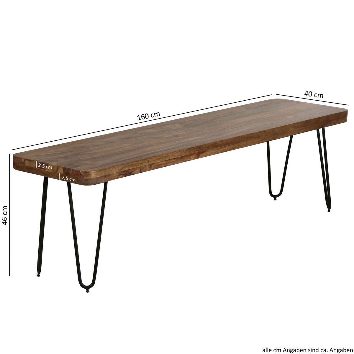Wohnling Sitzbank natur schwarz Echtholz Metall B/H/T: ca. 160x46x40 cm