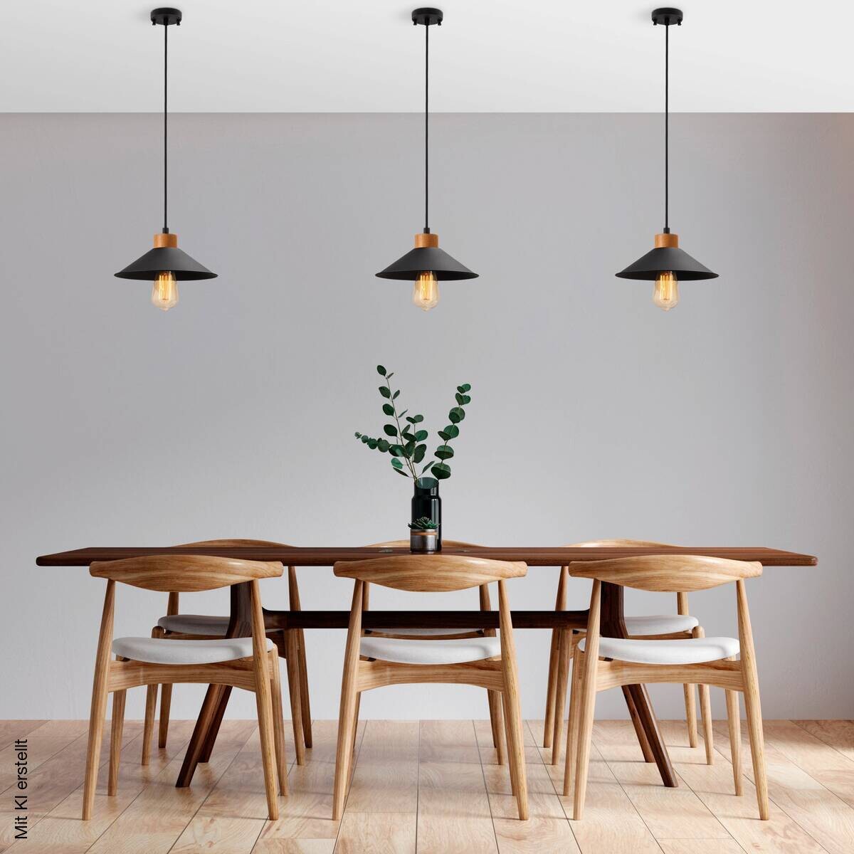 Opviq Pendelleuchte schwarz Holz B/H/T/L: ca. 103x103x24x103 cm E27 1 Brennstellen