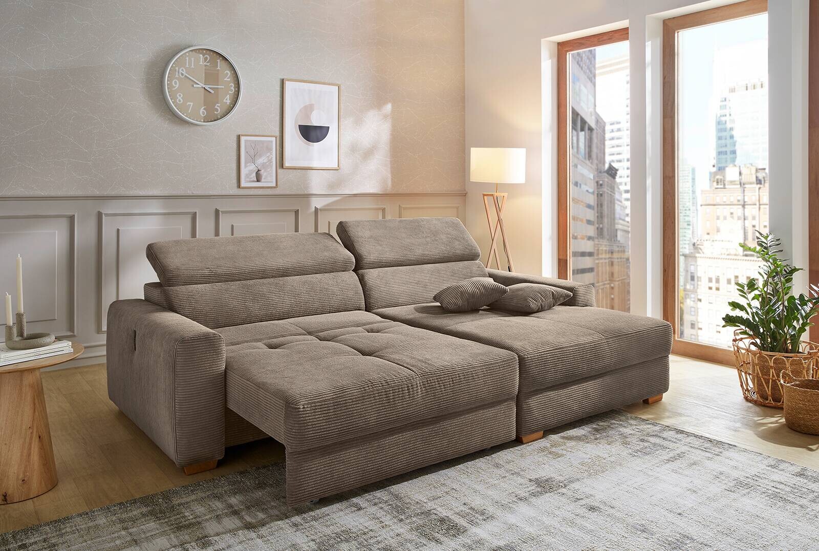 Ecksofa taupe Microfaser B/H/T: ca. 277x109x187 cm