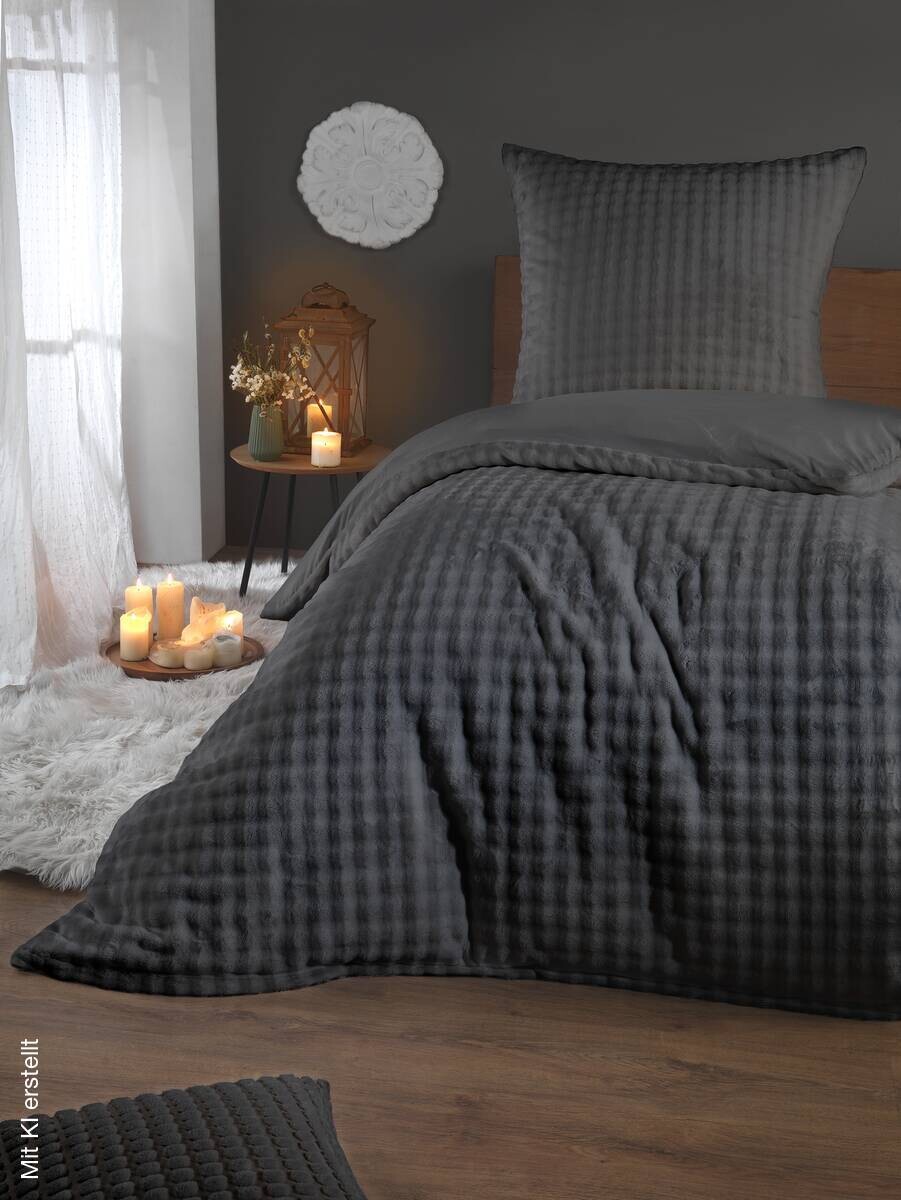 Microfaser Bettwäsche Flanell Asphalt Polyester B/L: ca. 135x200 cm