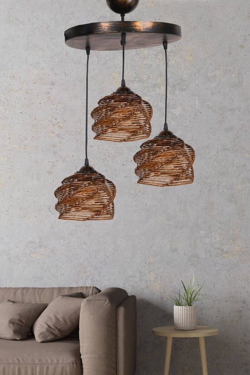 Opviq Pendelleuchte Holz Metall B/H/T/L/D: ca. 35x85x35x35x35 cm E27 3 Brennstellen