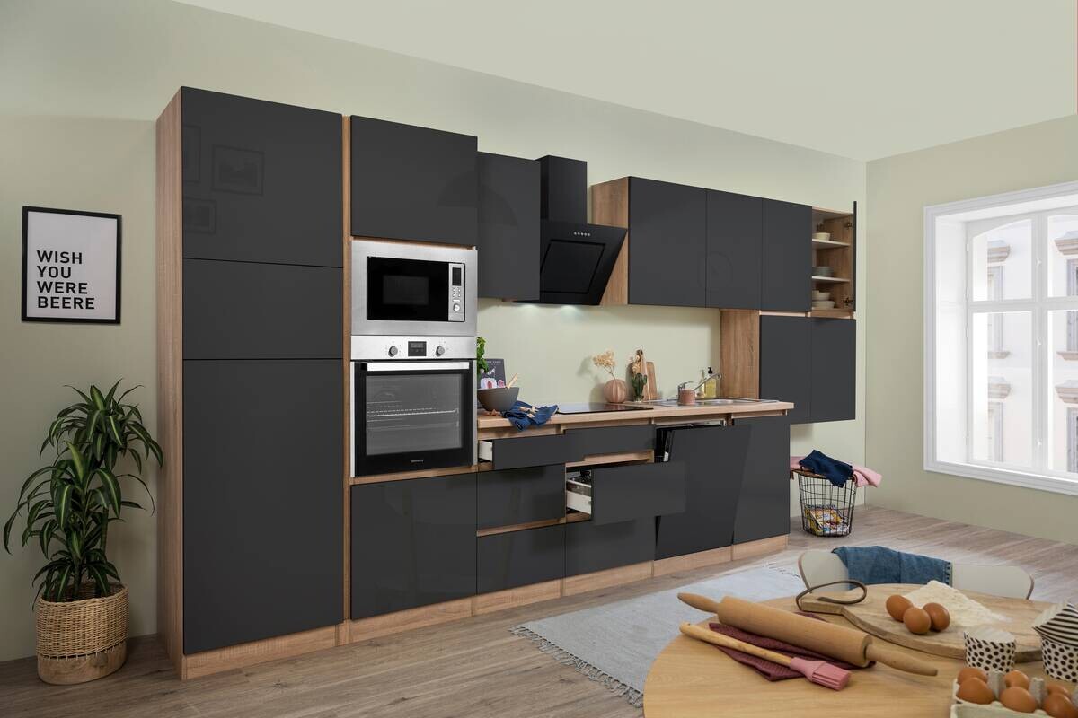 Respekta Küchenblock Premium grau hochglänzend B/H/T: ca. 445x220,5x60 cm