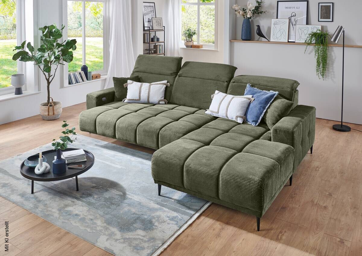 Ecksofa mit elektrischer Sitztiefenverstellung olive olive Polyester Microfaser B/H/T: ca. 286x107x115 cm