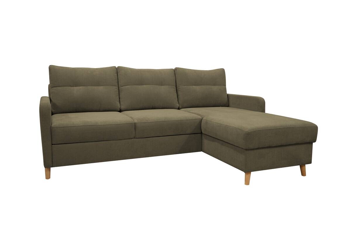 Ecksofa mit Bettfunktion und Bettkasten olive Webstoff B/H/T: ca. 217x93x159 cm