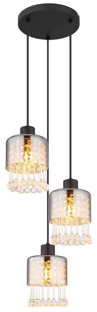 GLOBO Pendelleuchte schwarz klar Acryl Metall H/D: ca. 120x33 cm E27 3 Brennstellen