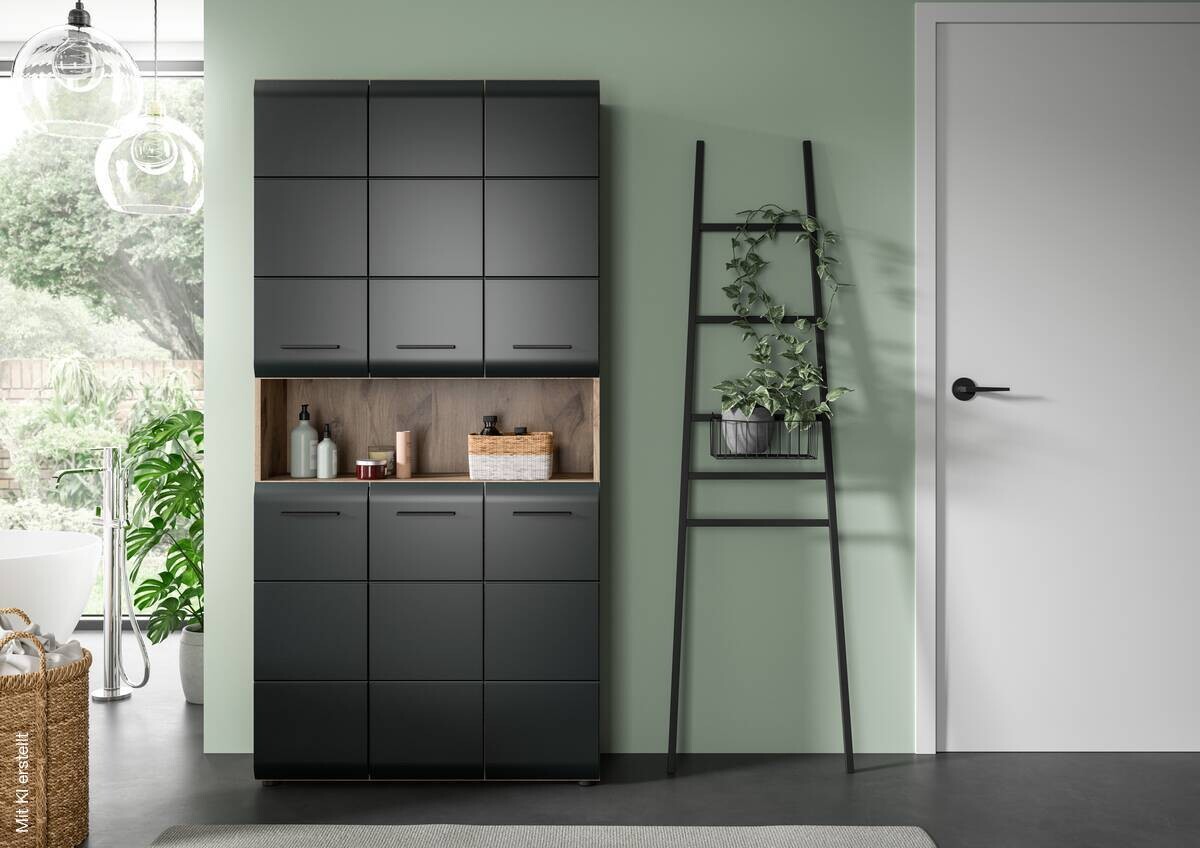 Mehrzweckschrank Ice Nox Oak Nachbildung schwarz matt B/H/T: ca. 90x185x30 cm