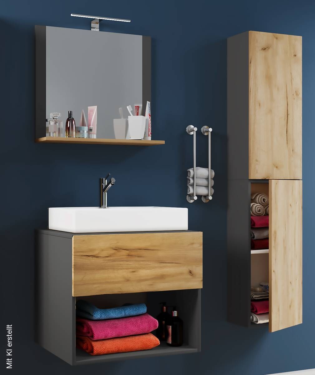 Waschplatz 4tlg-Lendas weiß anthrazit Eiche Honig Nachbildung B/H/T: ca. 60x52x52 cm
