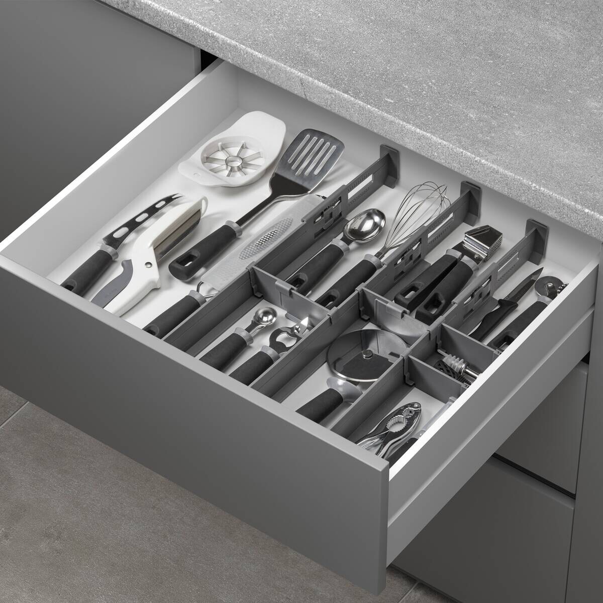 Metaltex Schubladen-Organizer Multi-Fit Plus grau Kunststoff