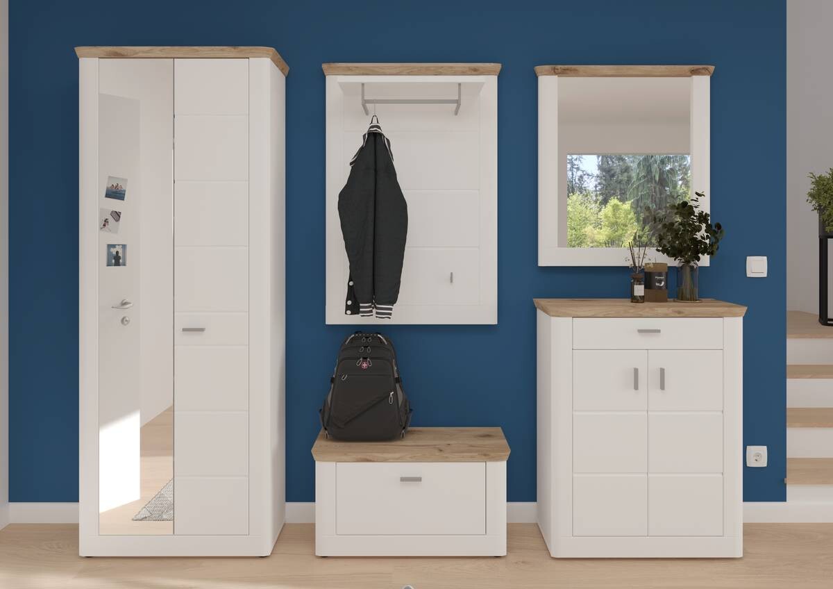 Sitzbank Michigan weiß matt Eiche Viking Nachbildung B/H/T: ca. 79x44x37 cm