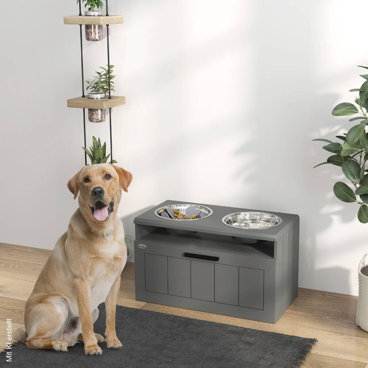 PawHut Futterstation grau MDF B/H/L: ca. 30x35x60 cm