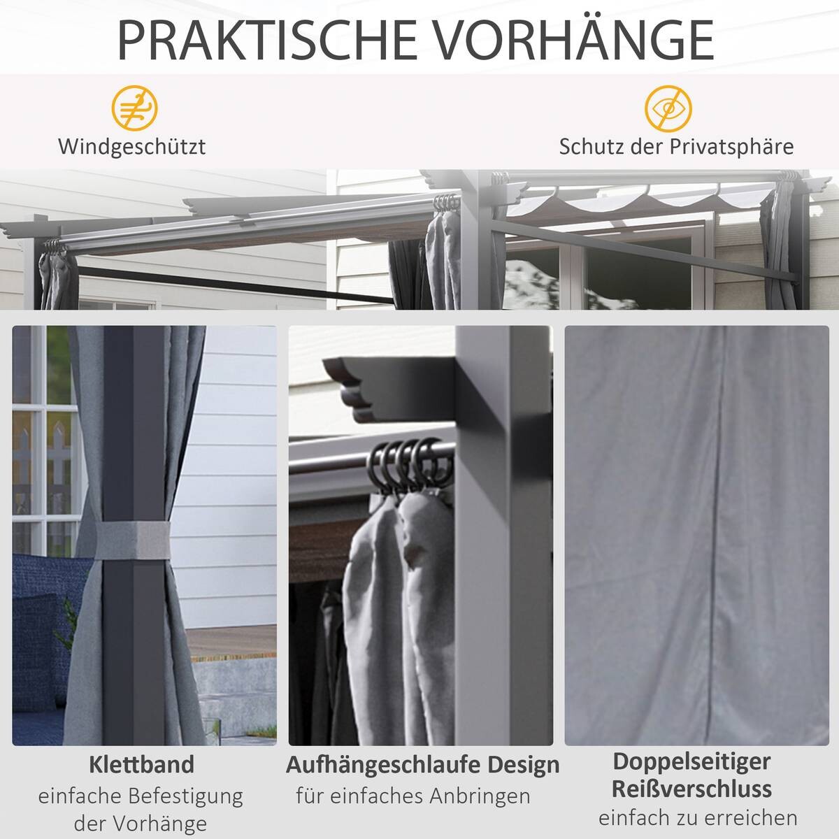 Outsunny Pergola mit Sonnendach grau Polyester B/H/L: ca. 295x230x297 cm