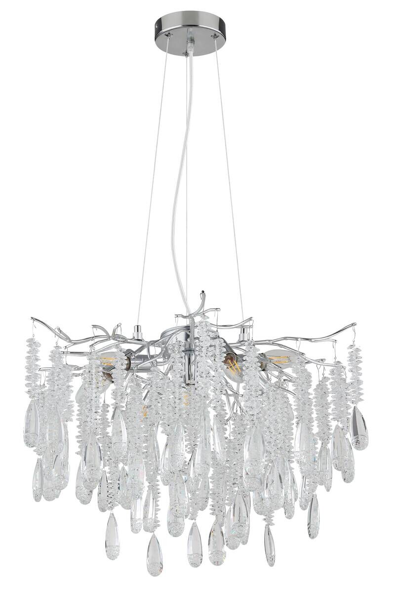 GLOBO Luster klar silber Metall Glas H/D: ca. 120x60 cm E14 8 Brennstellen