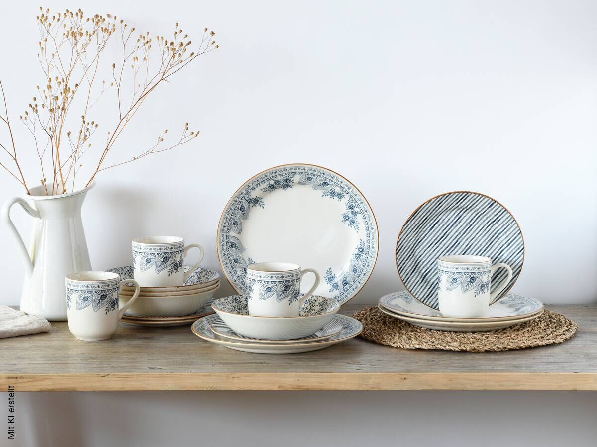 CreaTable Tafelservice Euböa blau Steingut 16 tlg.