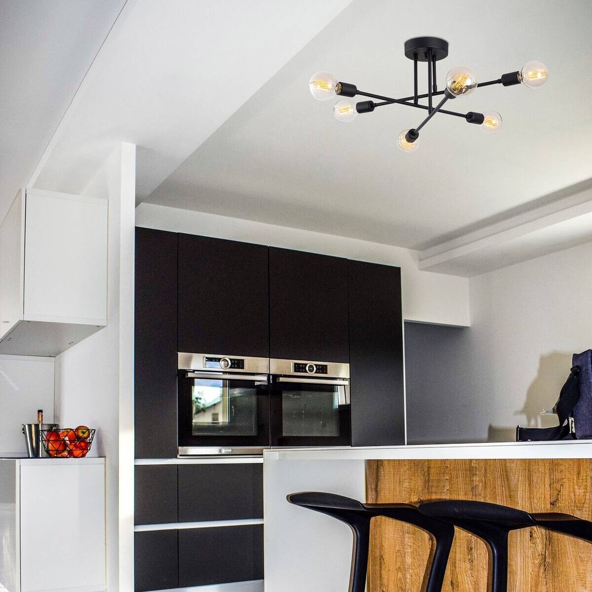 Opviq Deckenleuchte Flower schwarz Eisen B/H/T/L/D: ca. 64x30x64x64x64 cm E27 6 Brennstellen