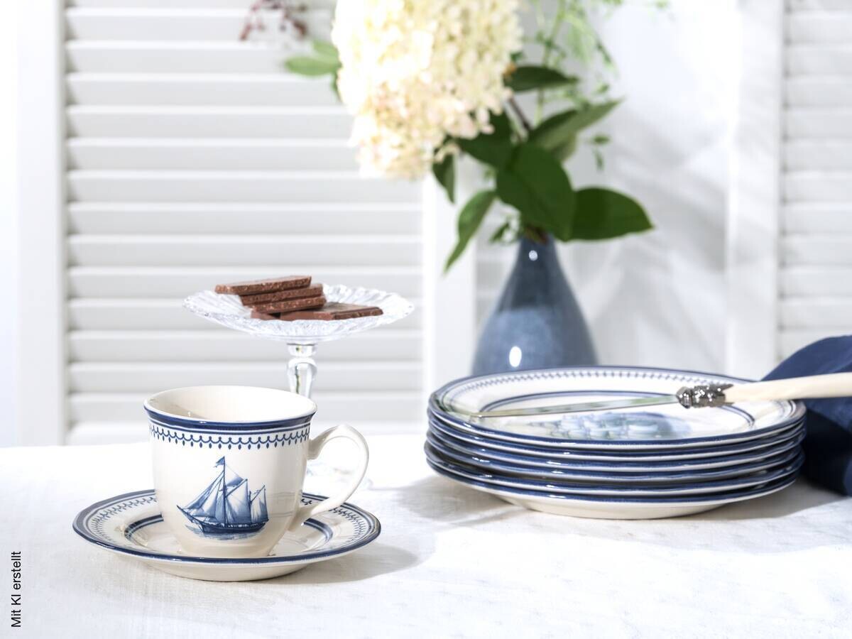 CreaTable Kaffeeservice Segelschiff blau Steingut 18 tlg