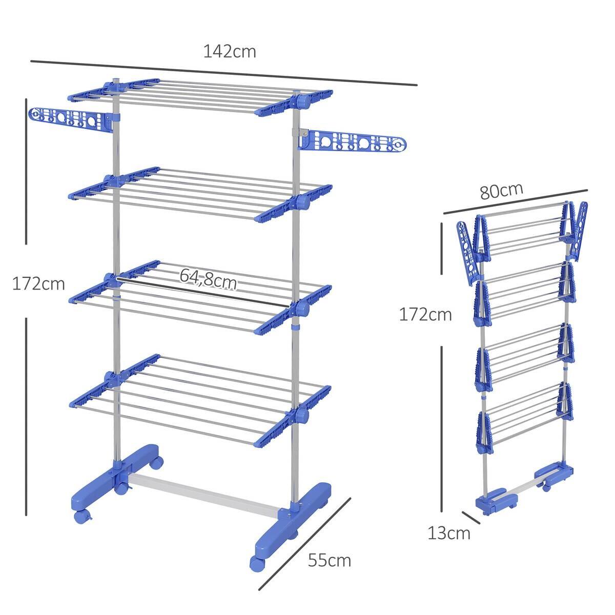 HOMCOM Wäscheständer blau Polypropylen B/H/L: ca. 55x142x172 cm