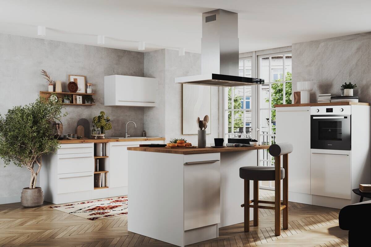 Respekta Inselküche Gabriel weiß Hochglanz B/H/T: ca. 320x200x60 cm