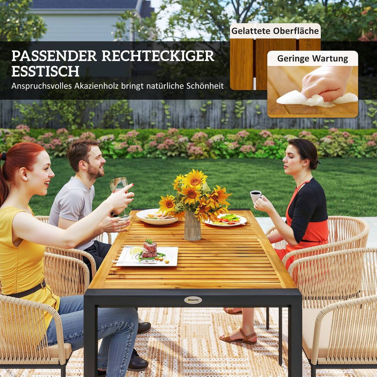 Outsunny Rattan Gartenmöbel-Set khaki Polyethylen B/H/L: ca. 80x74x140 cm