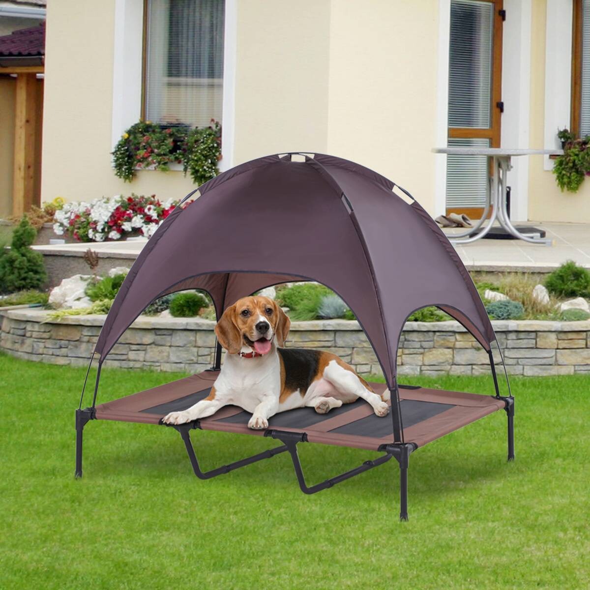 PawHut Hundebett braun Metall B/H/L: ca. 92x108x122 cm