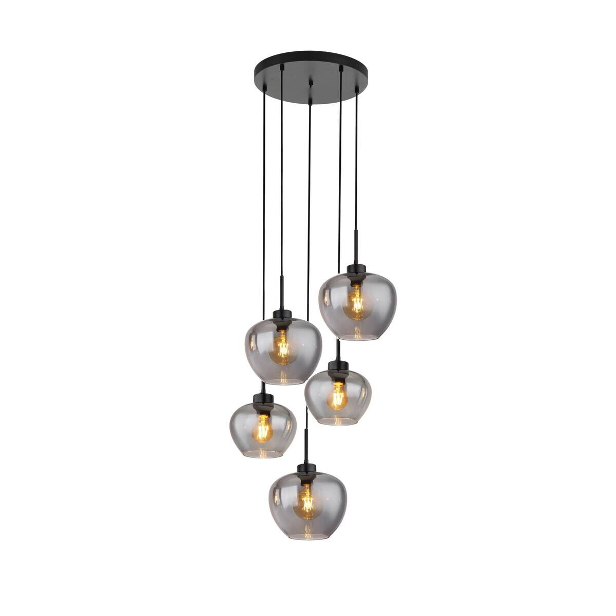GLOBO Pendelleuchte Matt schwarz Metall Glas H/D: ca. 120x70 cm E27 5 Brennstellen