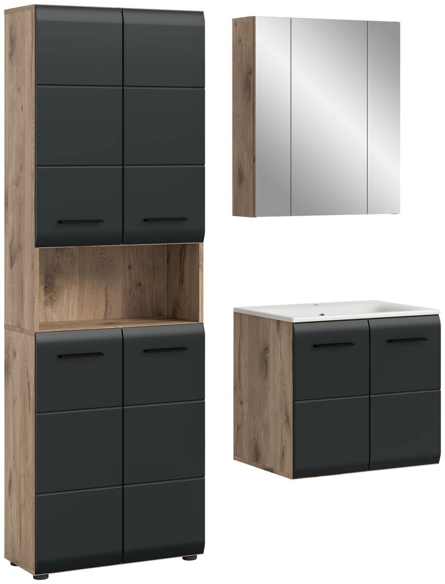 Badezimmer-Set Ice Nox Oak Nachbildung schwarz matt B/H/T: ca. 135x185x46 cm