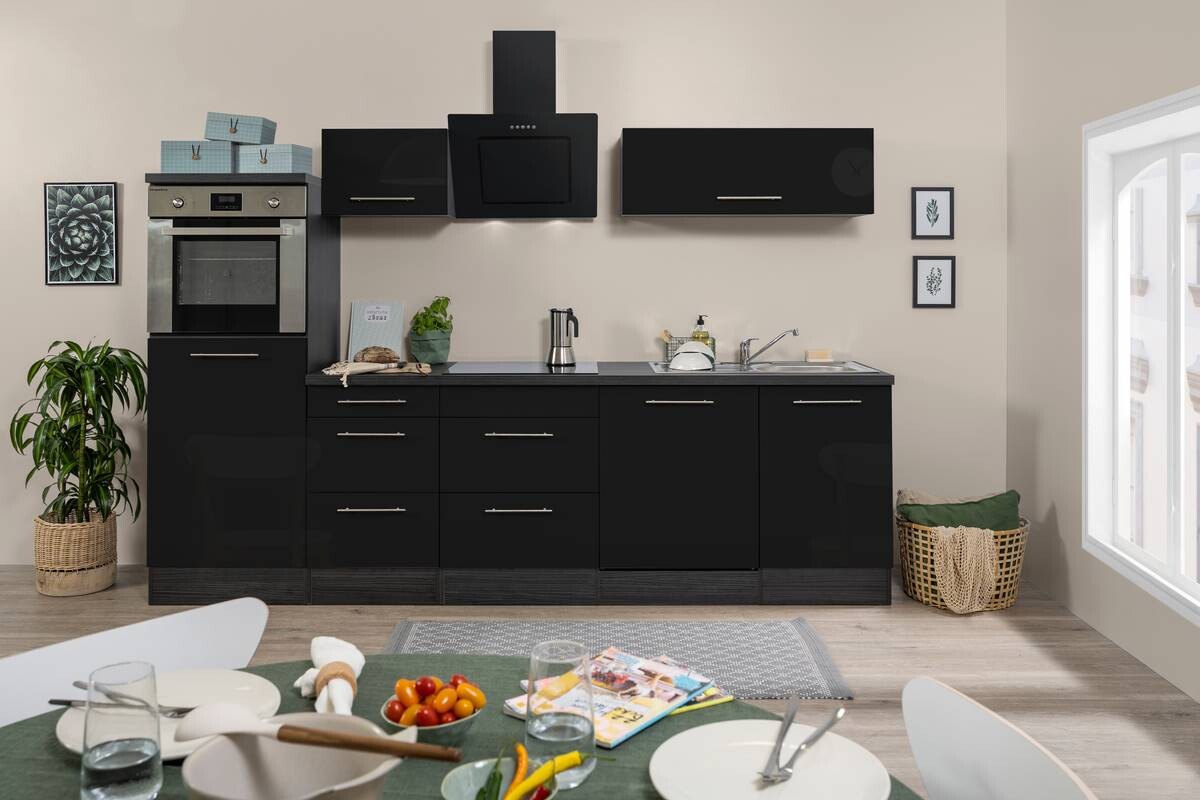 Respekta Küchenblock Amanda schwarz Hochglanz B/H/T: ca. 280x200x60 cm