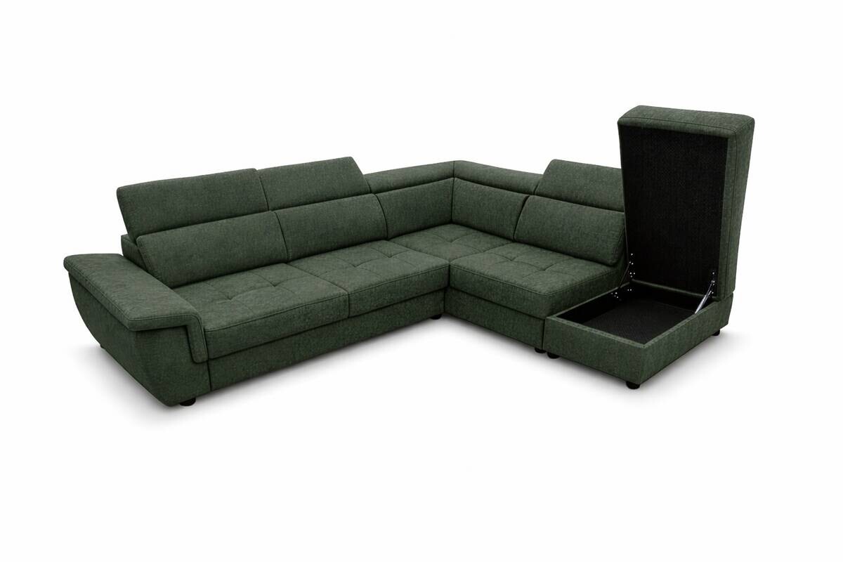 Ecksofa mit Bettfunktion und Bettkasten dunkelgrün Flachgewebe B/H/T: ca. 267x75x238 cm