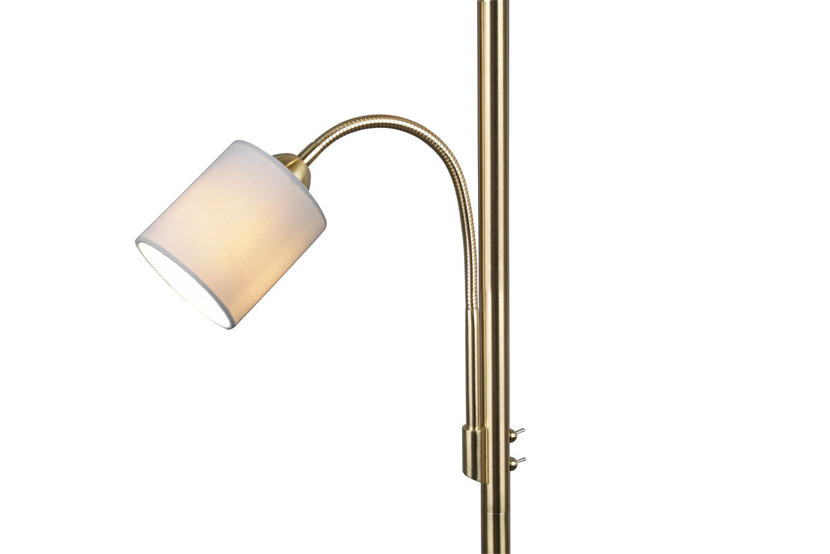 TRIO Stehlampe Hotel messing weiß Metall Stoff H/D: ca. 170x40 cm E27 2 Brennstellen