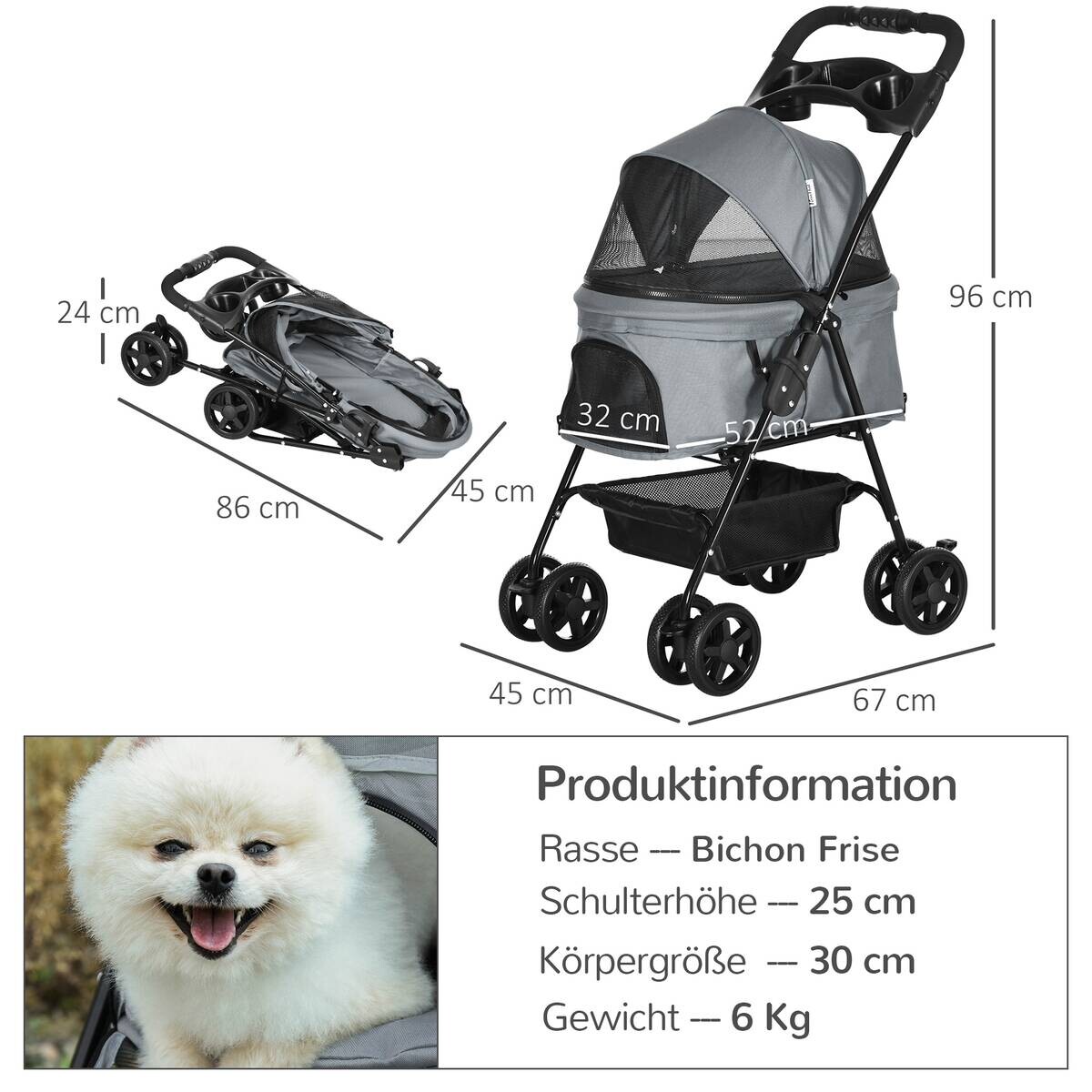PawHut Hunde-Zubehör grau Polypropylen B/H/L: ca. 45x67x96 cm