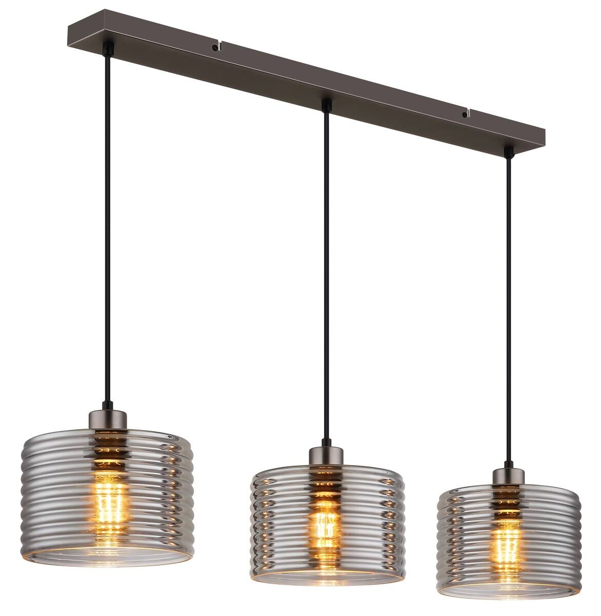 GLOBO Pendelleuchte LEVINA schwarz Metall Glas B/H/T: ca. 2x120x84 cm E27 3 Brennstellen