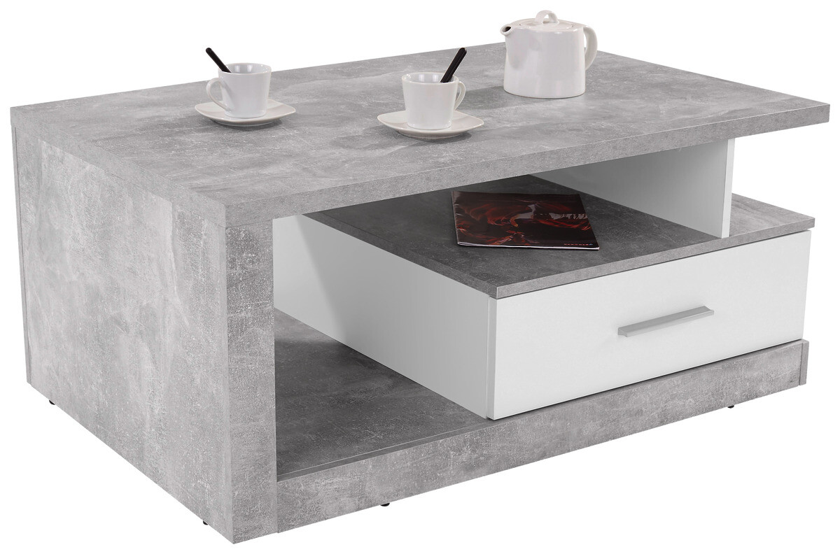 Couchtisch Iguan Beton Optik weiß Nachbildung B/H/T: ca. 110x45x67 cm