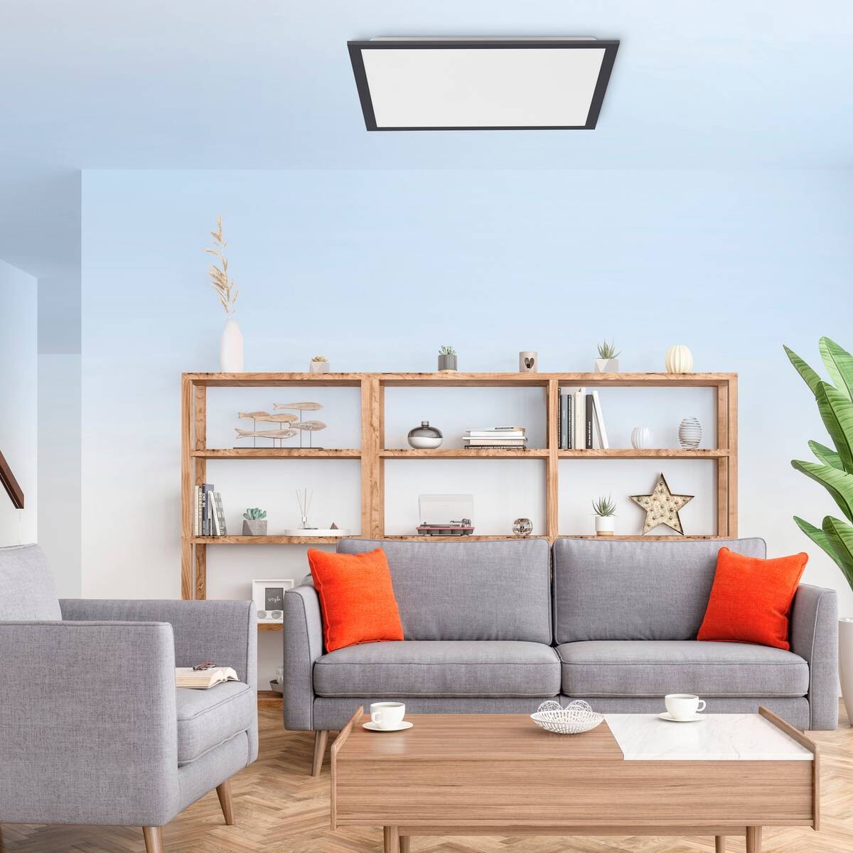 Just Light LED-Deckenpanel FLAT 14755-18 schwarz weiß Kunststoff Metall B/H/T: ca. 44,5x7x44,5 cm 1 Brennstellen