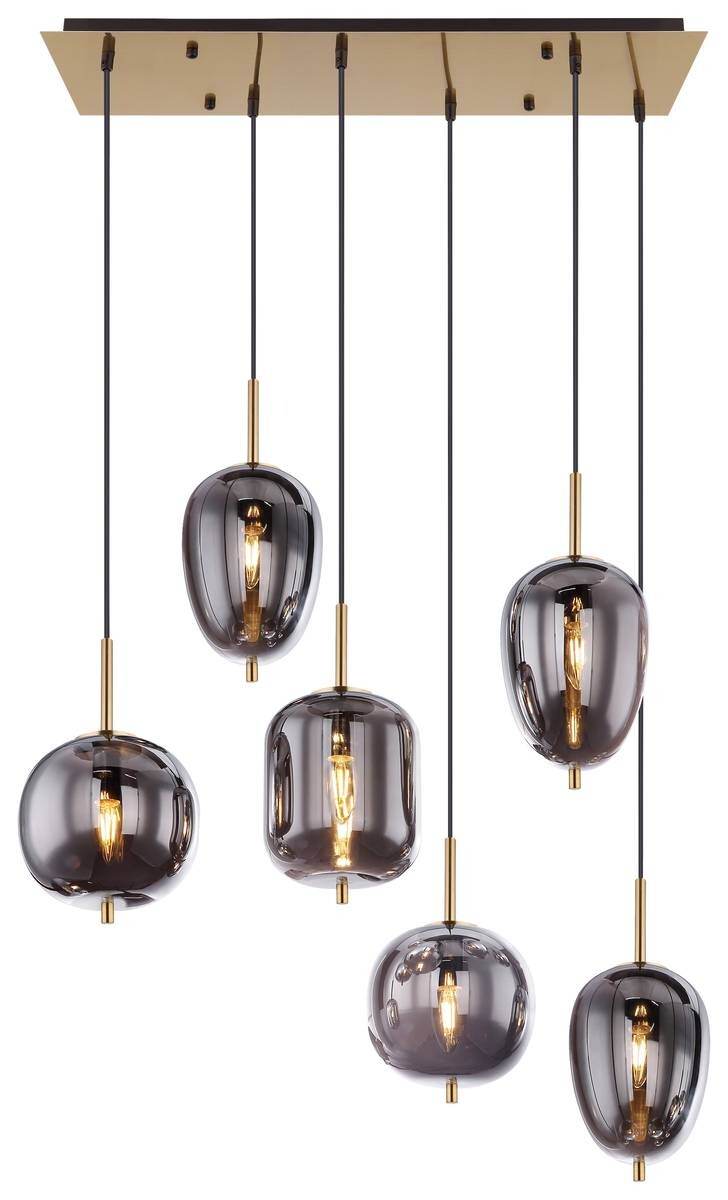 GLOBO Pendelleuchte Blacky messing Metall Rauchglas B/H/L: ca. 34x120x80 cm E14 6 Brennstellen