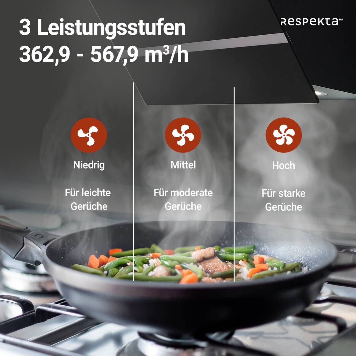 Respekta Dunstabzugshaube CH24060SAM schwarz B/H/T: ca. 59,5x34,2x38,5 cm
