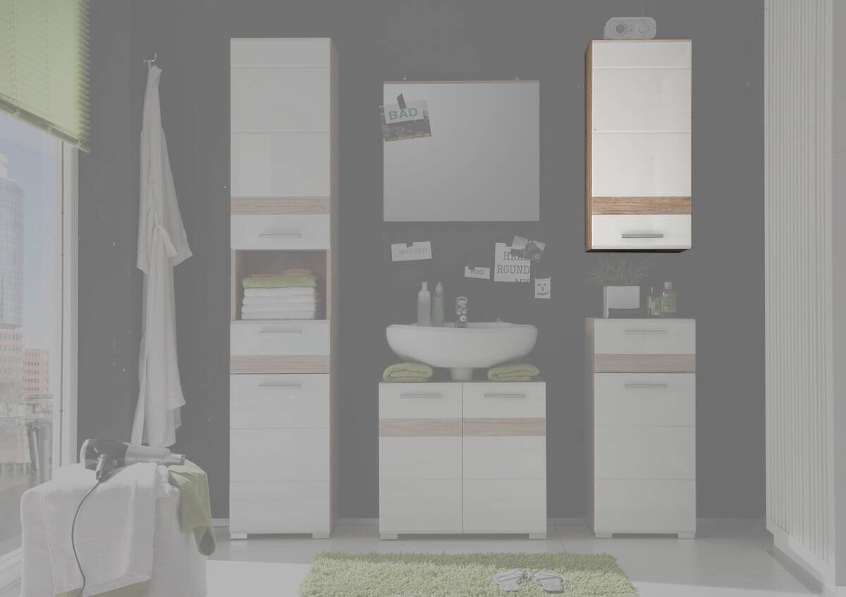 Badhängeschrank Set One Eiche San-Remo Nachbildung weiß Hochglanz B/H/T: ca. 37x77x24 cm