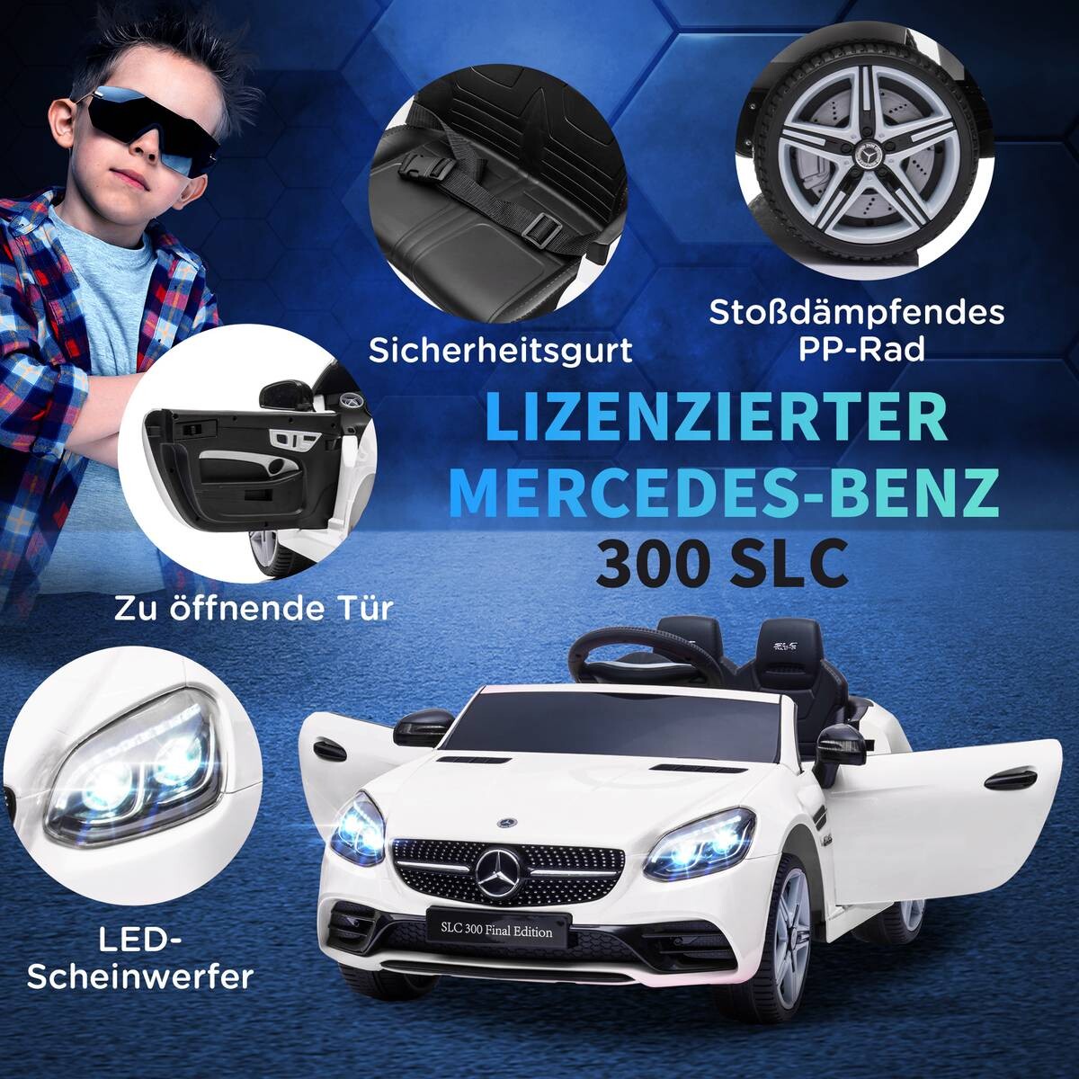 AIYAPLAY Kinder-Elektroauto weiß B/H/L: ca. 62,5x44x107 cm