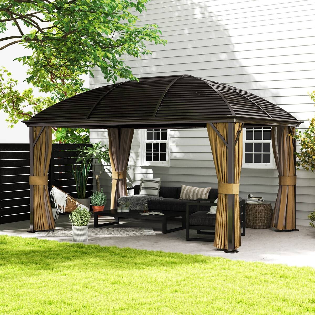 Outsunny Pavillon braun Aluminium B/H/L: ca. 298x280x398 cm