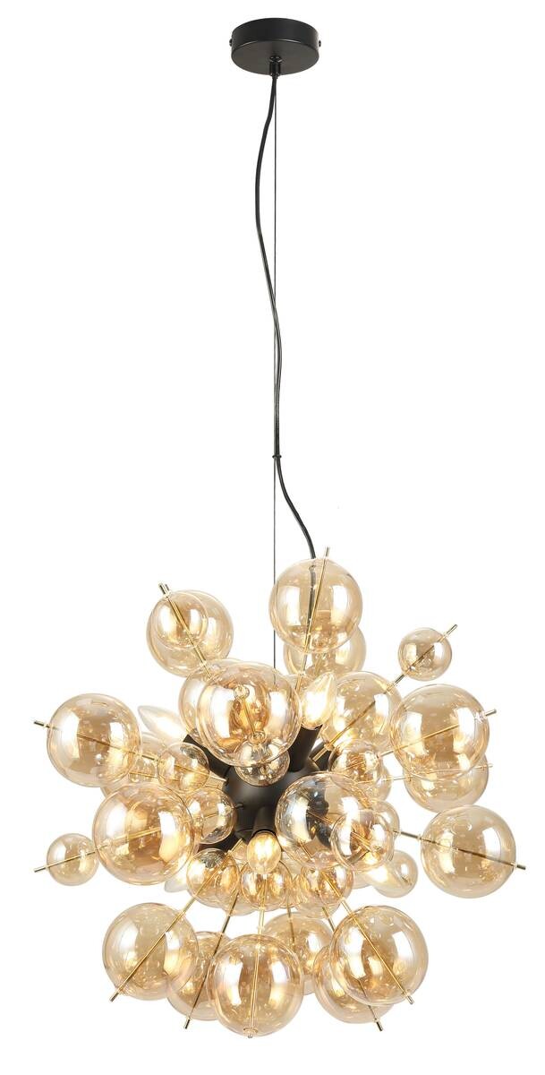 GLOBO Pendelleuchte mattschwarz Metall Glas H/D: ca. 120x55 cm 6 Brennstellen