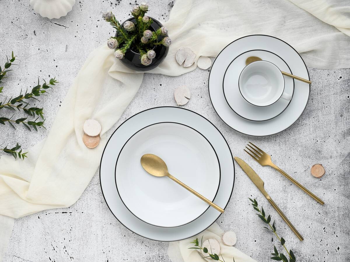 CreaTable Kombiservice Luna Black Line weiß Steinzeug 30 tlg.