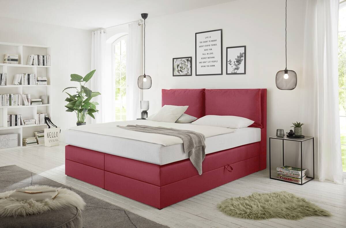 Boxspringbett Lissy burgund rot Liegefläche B/L: ca. 160x200 cm
