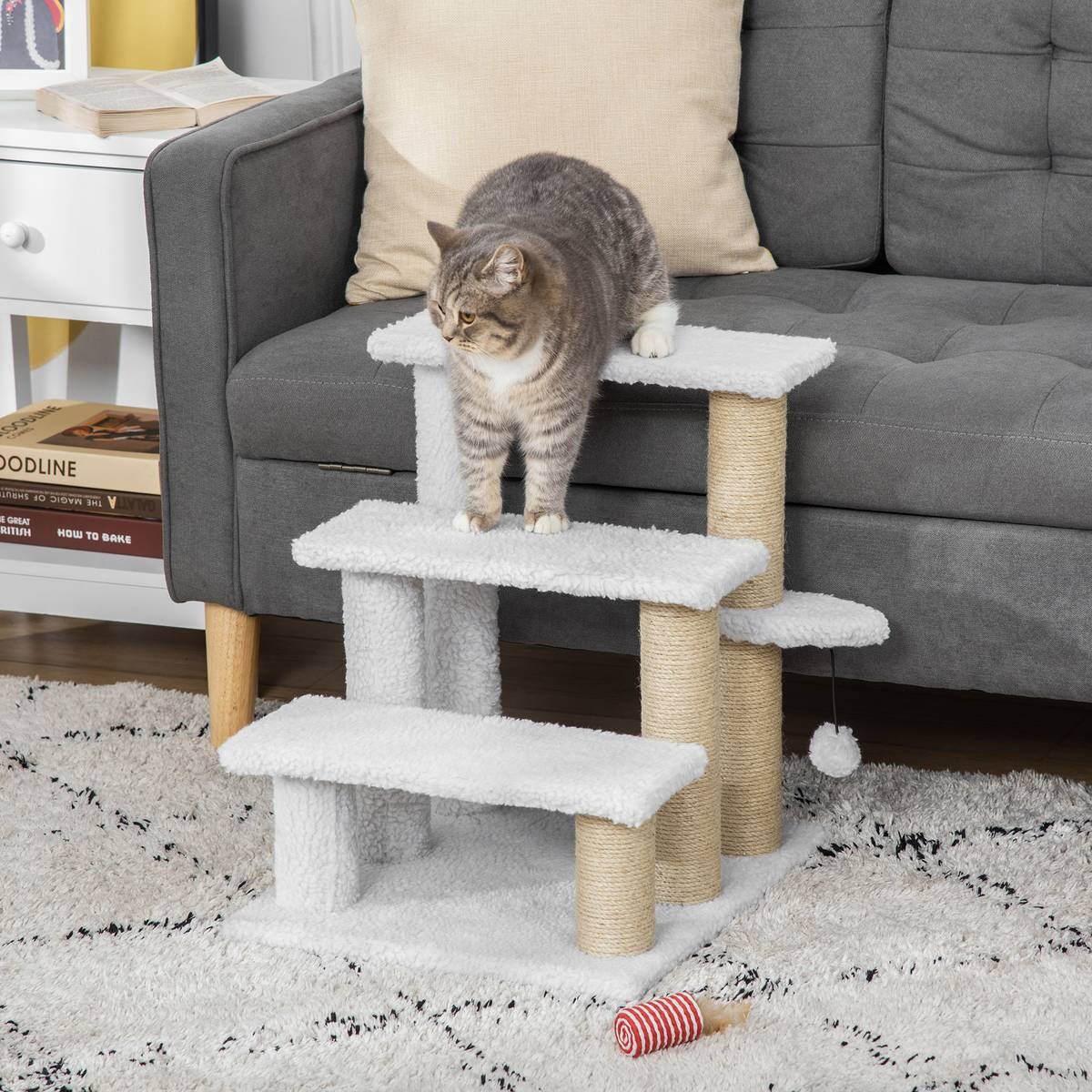 PawHut Haustiertreppe weiß Spanplatte B/H/L: ca. 40x48x45 cm
