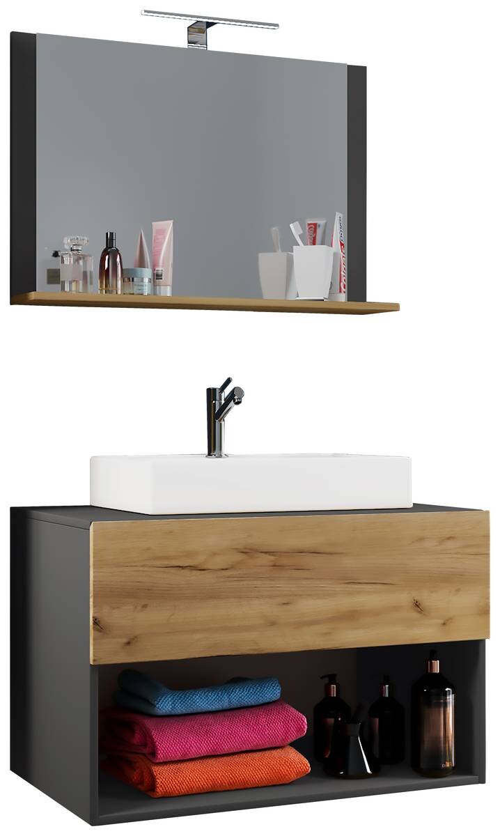 Waschplatz 3tlg-Lendas Eiche Honig Nachbildung anthrazit B/H/T: ca. 80x107x52 cm