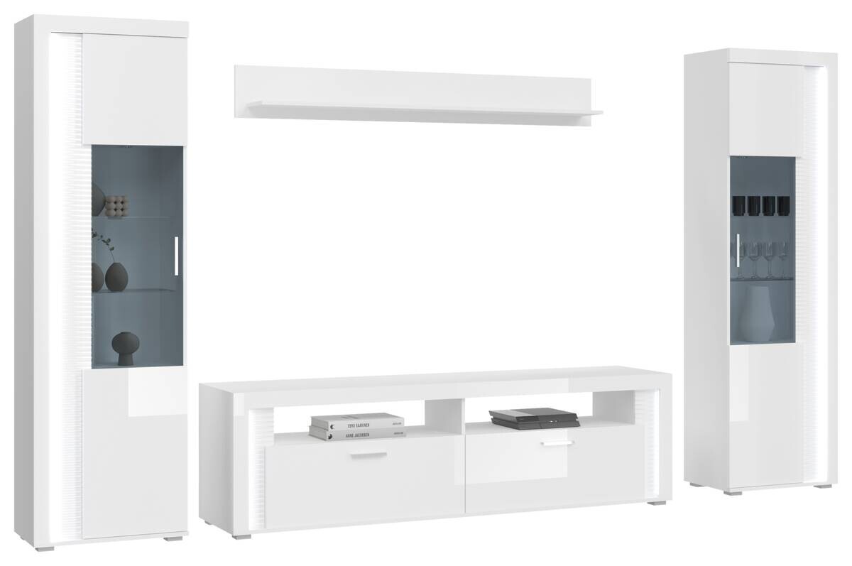 Wohnwand SKYLIGHT weiß weiß Hochglanz Pasol grau B/H/T: ca. 351x202x46 cm