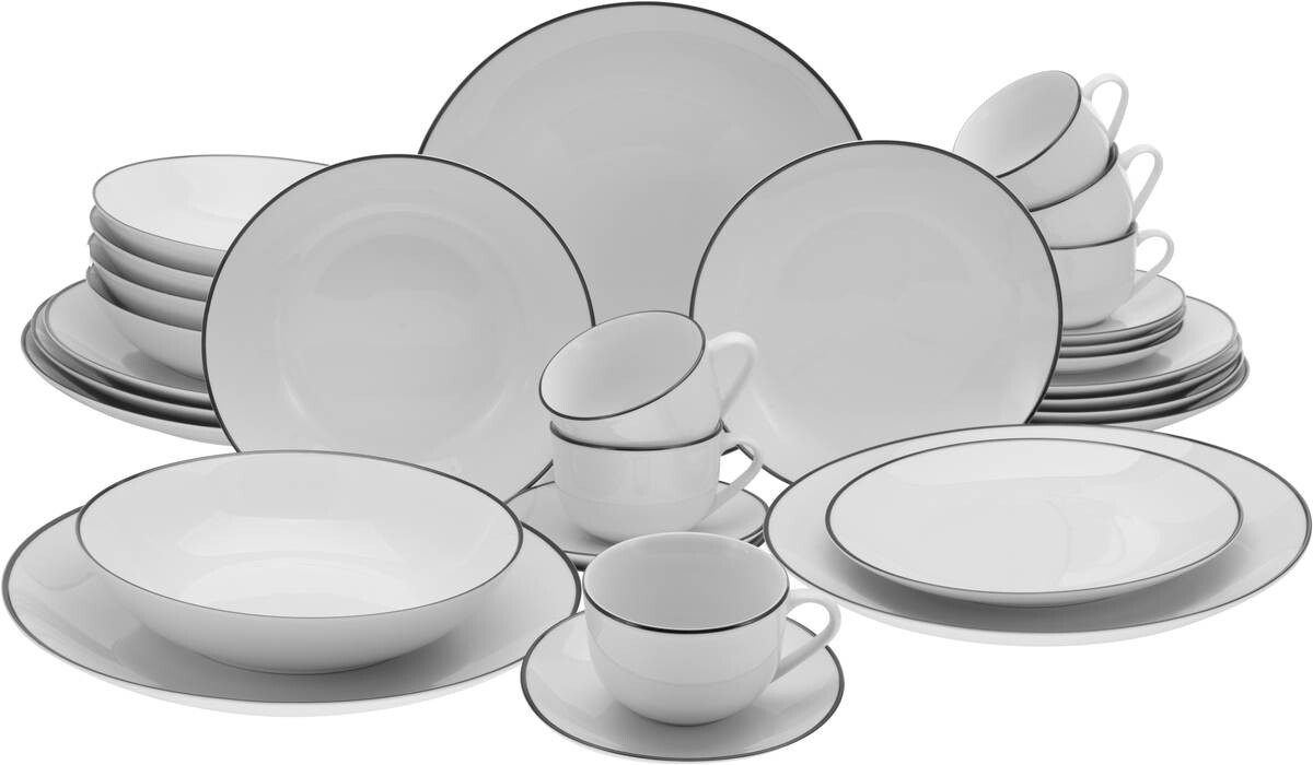 CreaTable Kombiservice Luna Black Line weiß Steinzeug 30 tlg.